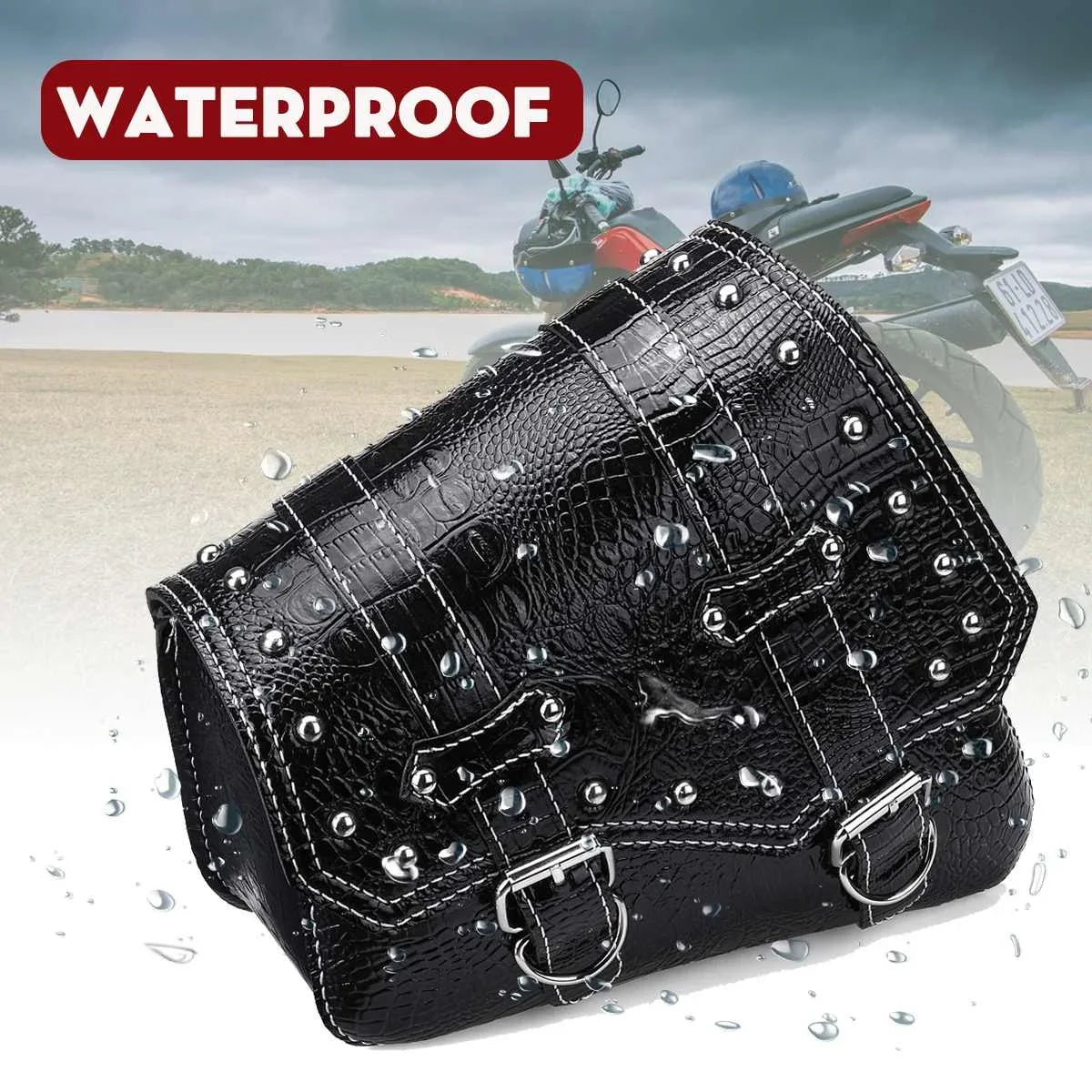 Motorcycle Saddle Bags Luggage Storage Pouch Waterproof Saddlebags Black Crocodile Leather Styling Universal Cafe Racer Custom