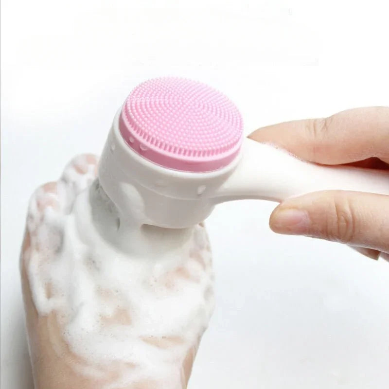 3D Double Side Face Washing Brush with OFT Fur Silica Instrument for Home Based Manual Face Clean and Pores Deep Cleanin