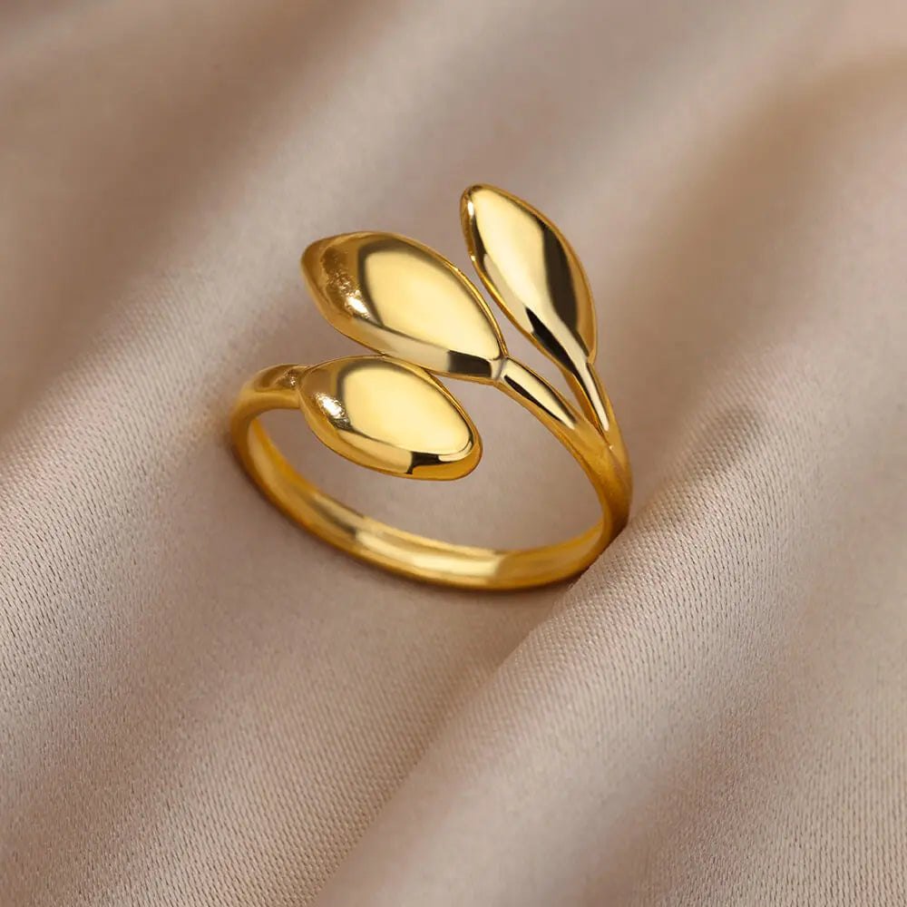 Exquisite Stainless Steel Tree Branch Leaves Rings For Women Men Open Gold Color Leaf Ring Wedding Aesthetic Jewelry Party Gift