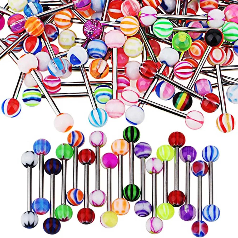 WKOUD Mix-Color Stainless Steel Straight Barbell Tongue Rings Bars Piercing Acrylic Glow In Dark Flexible Retainer Body Jewelry