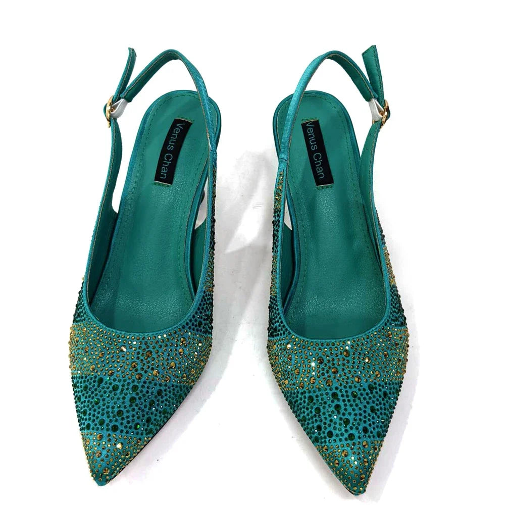 Venus Chan African Ladies Shoes and Bag Set INS Style Green Color Elegant High Heels Nigerian Design Wedding Party 2024 Newest