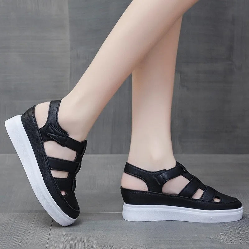 New Fashion Bag Toe Fashion Bag Toe Hollow Platform Women's Shoes Summer Inner Height Increasing Sandals Roman Sandals for Women