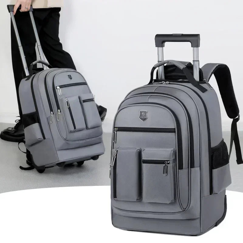 Men New Large Capacity Travel Backpack with Wheels Women Multi Layer Trolley Luggage Bag Pull Rod Rucksack Business Computer Bag