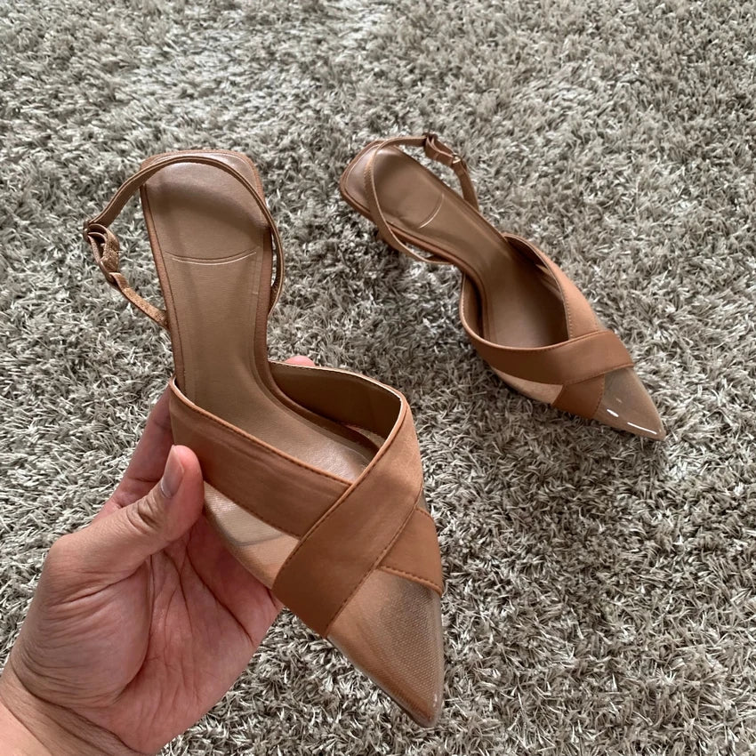 2024 Summer Woman Sandal Shoe Womens Pumps High Heels Sandals Fashion Pointed Toe Low-heel Pumps Slingbacks Elegant Heeled Shoes