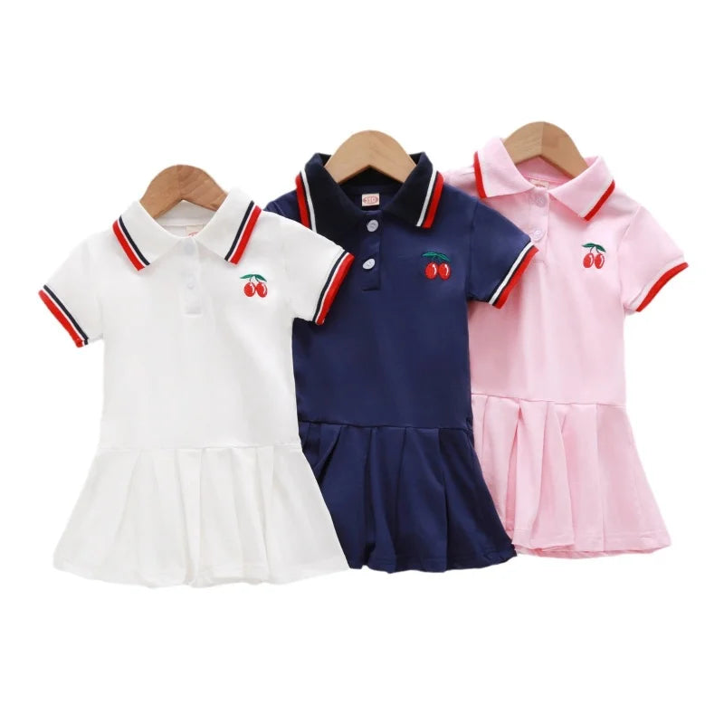 Children Girls Dress Summer Short Sleeve Fashion Cotton A Line Casual Solid Color Dress