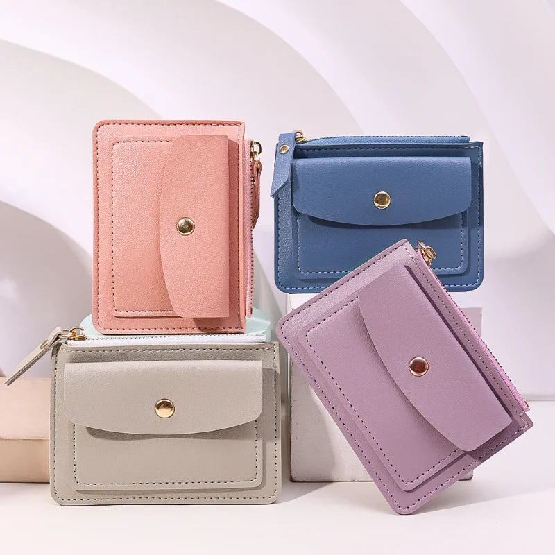 Leather Female Purse Women Simple Wallets Mini zipper Solid Multi-Cards Holder Coin Short Wallets Slim Small Wallet Zipper Hasp