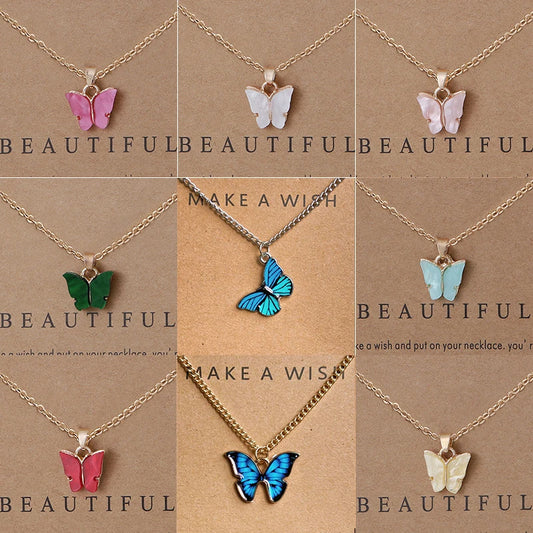 New Trendy Alloy Cute Elegant Wish Luck Butterfly Beautiful Pendant Necklaces for Women Fashion Jewelry Dropship