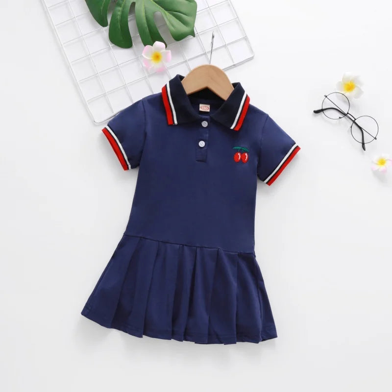 Children Girls Dress Summer Short Sleeve Fashion Cotton A Line Casual Solid Color Dress