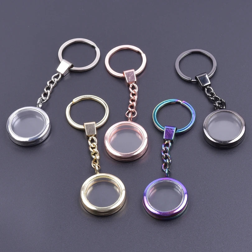 1Pc  Outer Size 25-40mm Round Glass Photo Locket Pendant Keychain Diy Coin Holder Floating Relicario подвеска Keyring  Jewelry