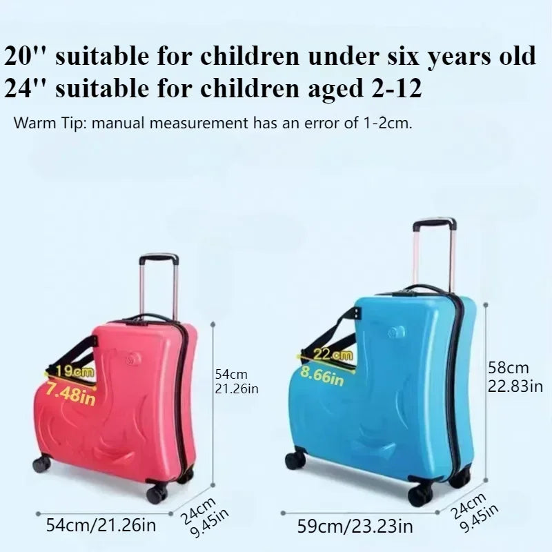 Kids Scooter Suitcase Cartoon Sit & Riding Luggage with 360° Swivel Wheel Pedal Removable Seat Belt Cabin Luggage for Boy Girl