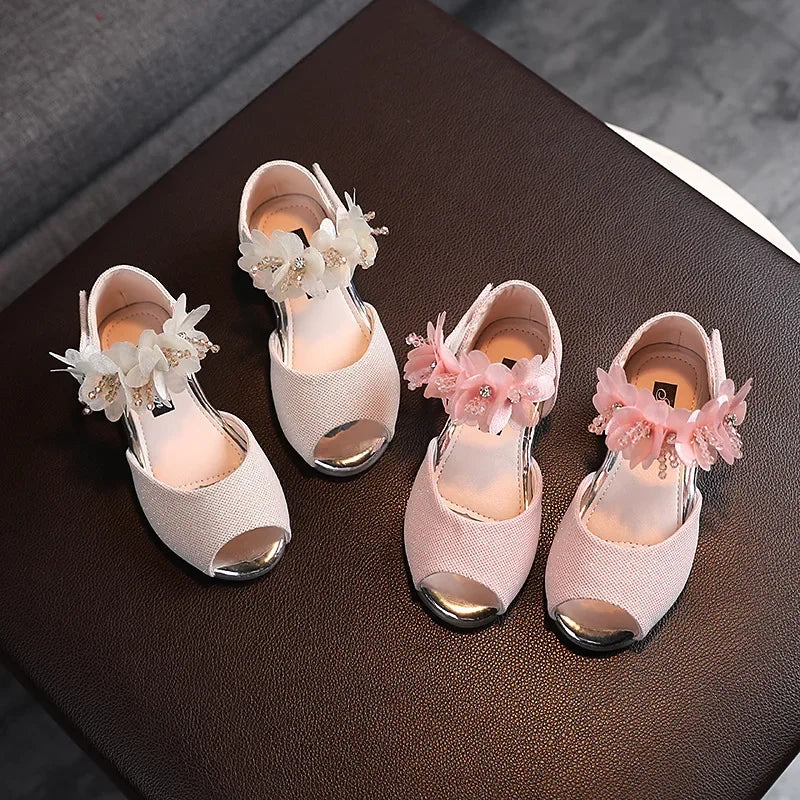 Girls Rhinestone Flower Shoes Low Heel Flower Wedding Party Dress Pump Shoes Princess Shoes For Kids Toddler