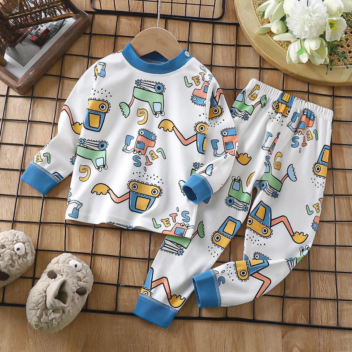 2024 New Children Clothing Set Boys Girls Pajama Print Long Sleeve Cute T-Shirt Kids Tops with Pants  Baby Sleeping Clothes