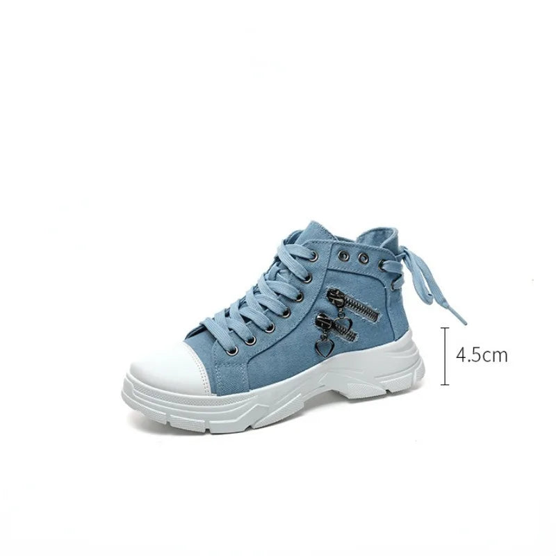 New Canvas High-top Women Shoes 2024 Spring Breathable Denim Sneakers Women Summer Thick Bottom Heightening Sports Casual Shoes