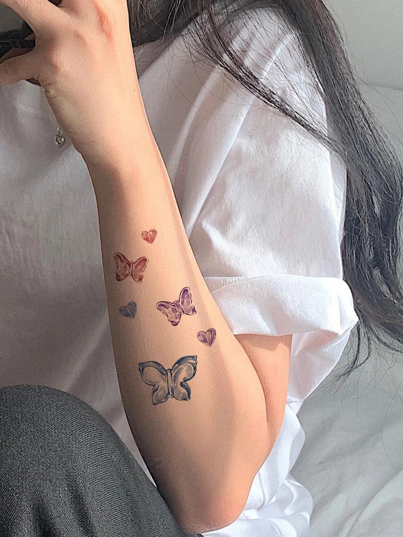 10pcs New Cartoon Pattern Colored Flower Heart Temporary Tattoo Stickers for Women 7-15 Days Permanent Waterproof Magic Tattoo