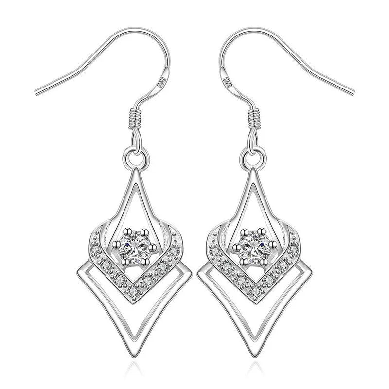 New 925 Sterling Silver Earrings For Elegant Women Jewelry All-match Crystal Mother's Day Gifts