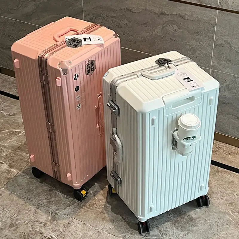 Large Capacity Travel Luggage Aluminum frame Suitcase pull rod Case 24/28/32 " with Cup Holder Travel Case Combination box