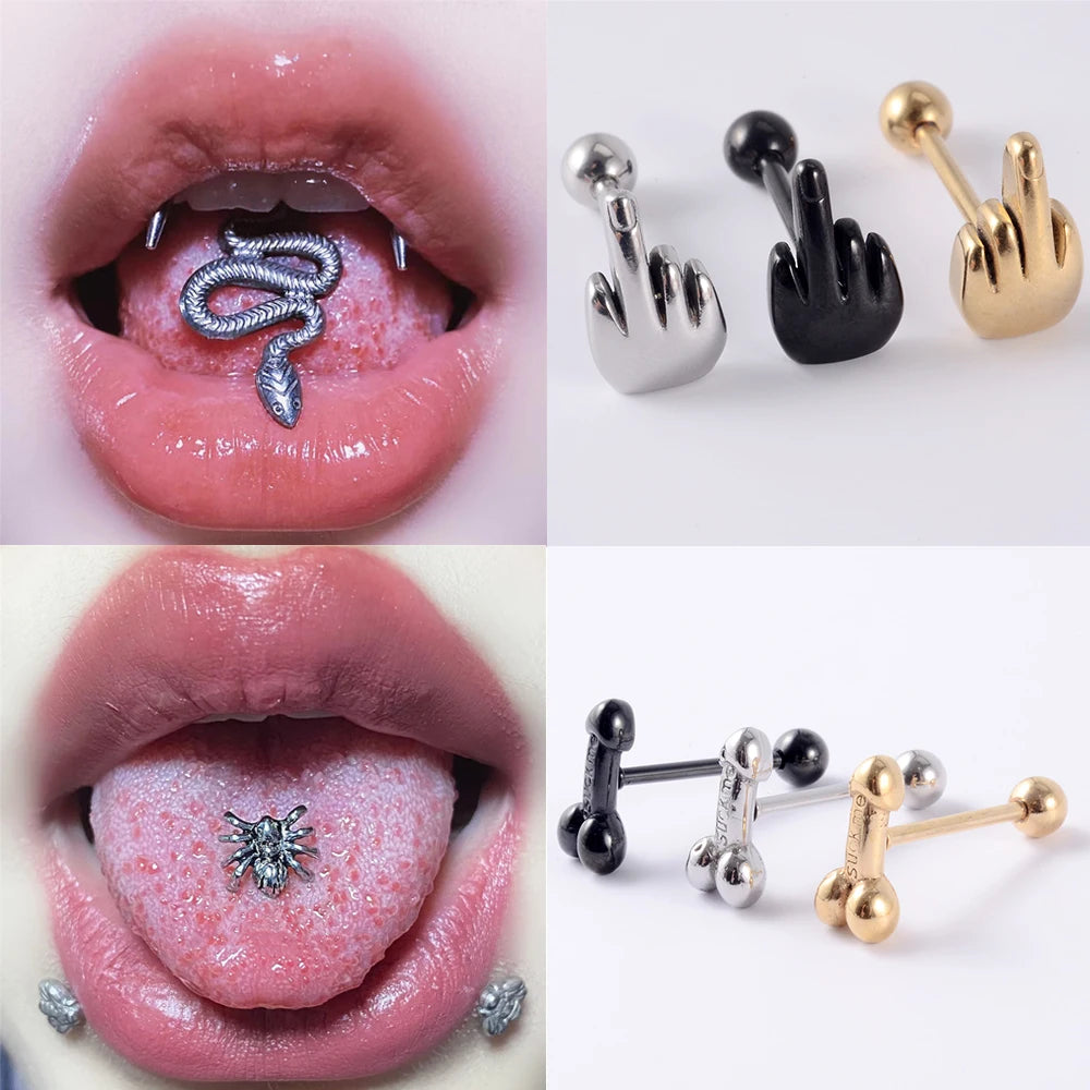 1Pcs Gothic Snake Surgical Steel Tongue Piercing Studs Women Men Cool Punk Hip Hop Rock Spider Tongue Barbell Rings Body Jewelry