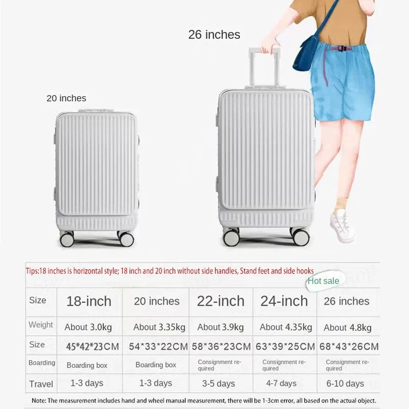 Hot Sale Suitcase Multifunction Travel Bags 18"28" Front Opening Luggage USB Phone Holder Cabin Suitcases Carry-on Trolley Case