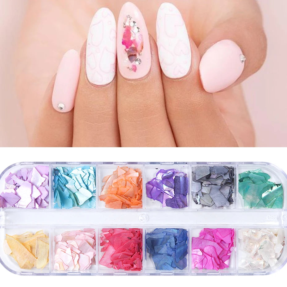 Abalone Shell Nails Stone Flakes Mermaid Gradient Fragment 3D Slices Flakes Japanese Nail Art Design Manicure Accessories LYBY