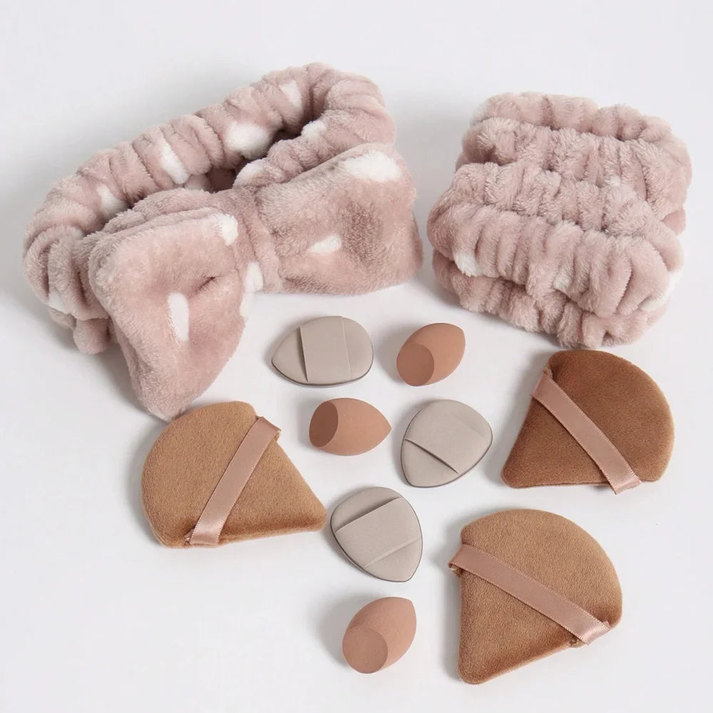 12 pcs Of Makeup Set,Include Headband,Wrist Straps, Mini Makeup Sponges etc.,For Liquid,Cream And Powder,For All Skin Types.