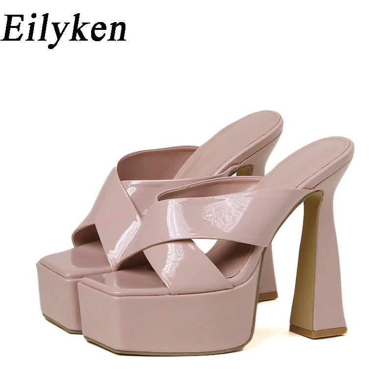 Eilyken Plus Size 35-42 Summer Platform Women Slippers High Heels Ladies Fashion Elegant Female Sandals Slides Shoes