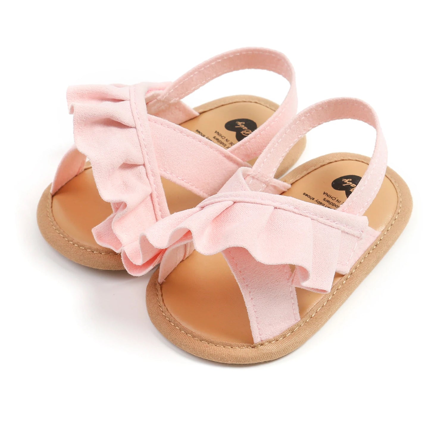 EWODOS Baby Girl Summer Sandals Cute Ruffle Flats Non-Slip Soft Sole Infant Babies Kids First Walkers Clogs Suede Sandals