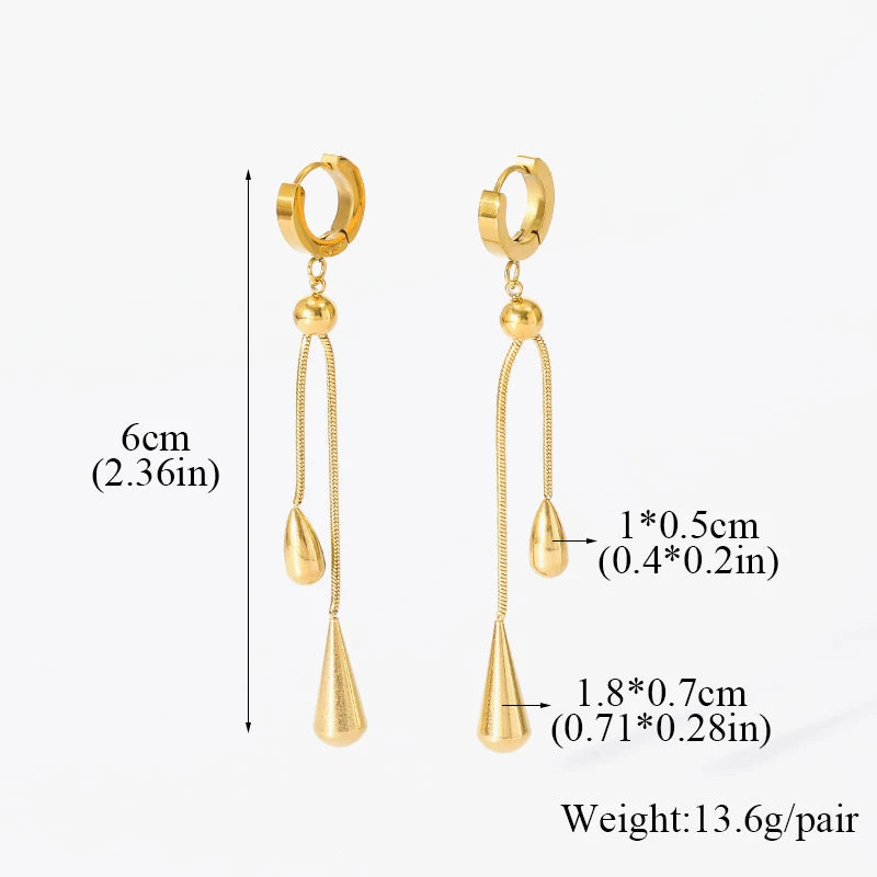 EILIECK 316L Stainless Steel Geometric Teardrop Tassel Necklace Earrings For Women New Party Gift Gold Color Waterproof Jewelry