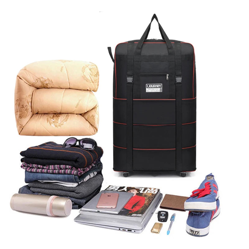 New Portable Luggage With Wheels Travel Rolling Suitcase Air Carrier Bag Unisex Expandable Folding Oxford Suitcase Bags