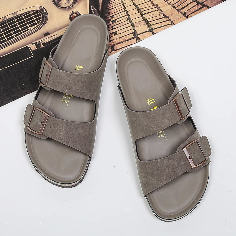 Men Leather Summer Sandals 2023 Male Women Birke Slippers Clogs Slippers Classic Buckle Cork Slides Slippers for Men Slippers