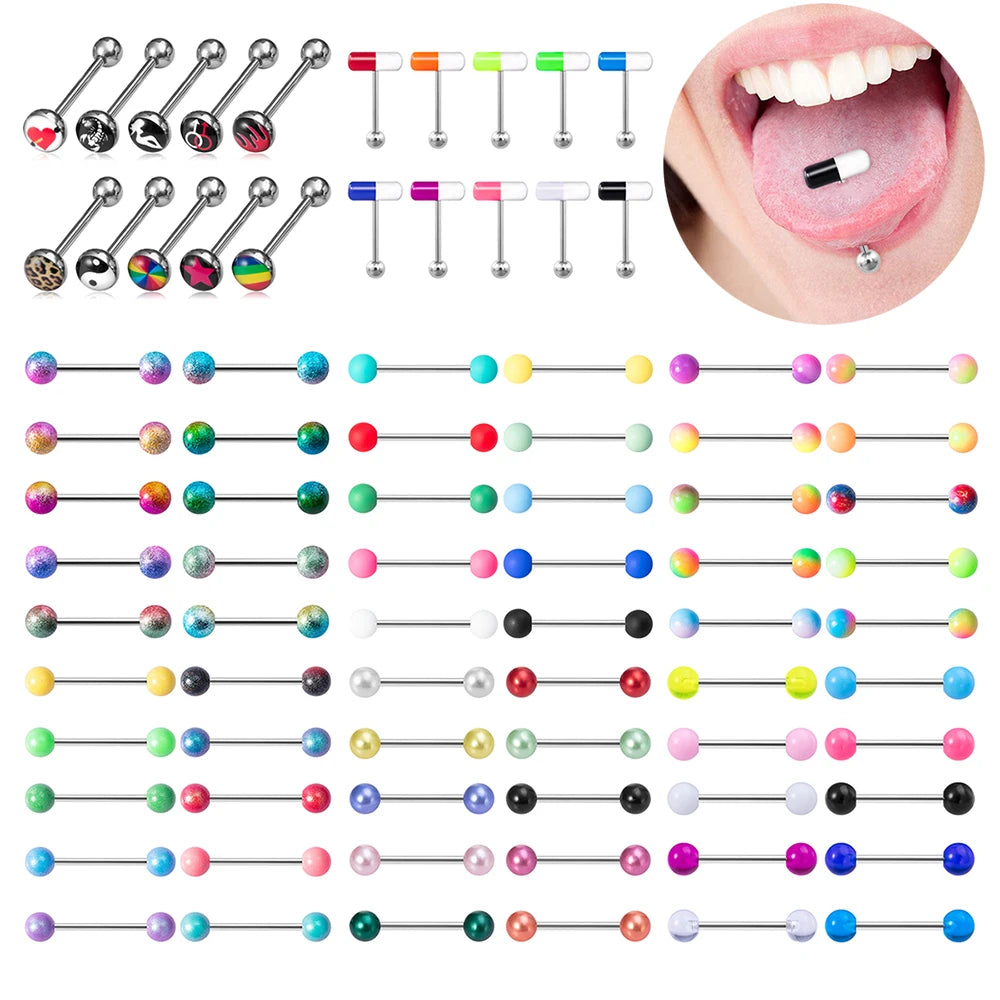 10Pcs 14G Acrylic Tongue Rings Tongue Pierc Nipple Ring Straight Barbells Stainless Steel Body Piercing Jewelry Assorted Colors