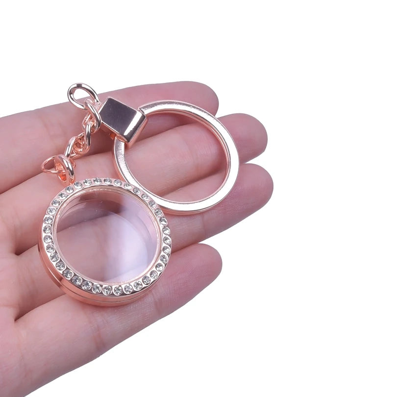 1Pc  Outer Size 25-40mm Round Glass Photo Locket Pendant Keychain Diy Coin Holder Floating Relicario подвеска Keyring  Jewelry