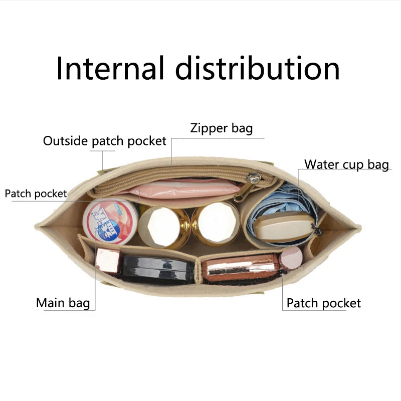 Multi-Pocket Felt Insert Bag Purse Handbag Liner Bag Portable Travel Cosmetic Storage Bags Make up Storage Bag Support