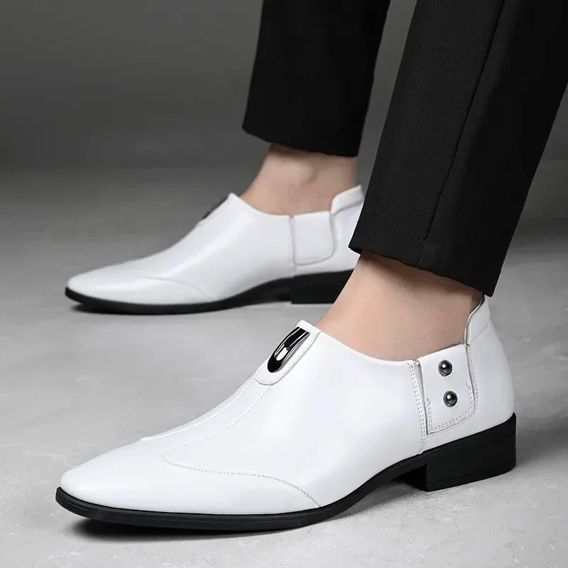 White Mens Casual Loafers Driving Moccasin Fashion Male Comfortable Business Formal Spring Leather Men Lazy Metal Dress Shoes