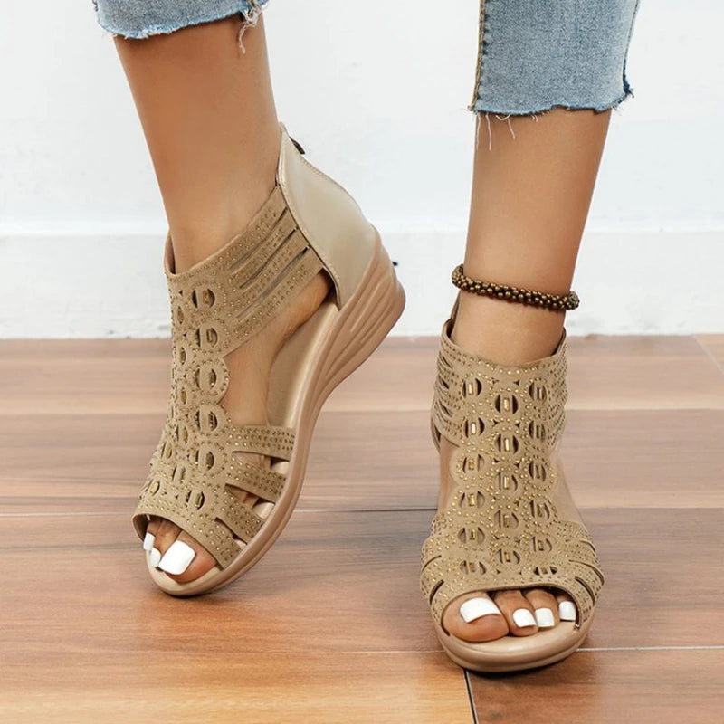 Soft Leather Roman Sandals Women 2024 Summer New Soft Sole Outwear Women's Wedge Shoes Fashion Casual Designer Shoe Ladies