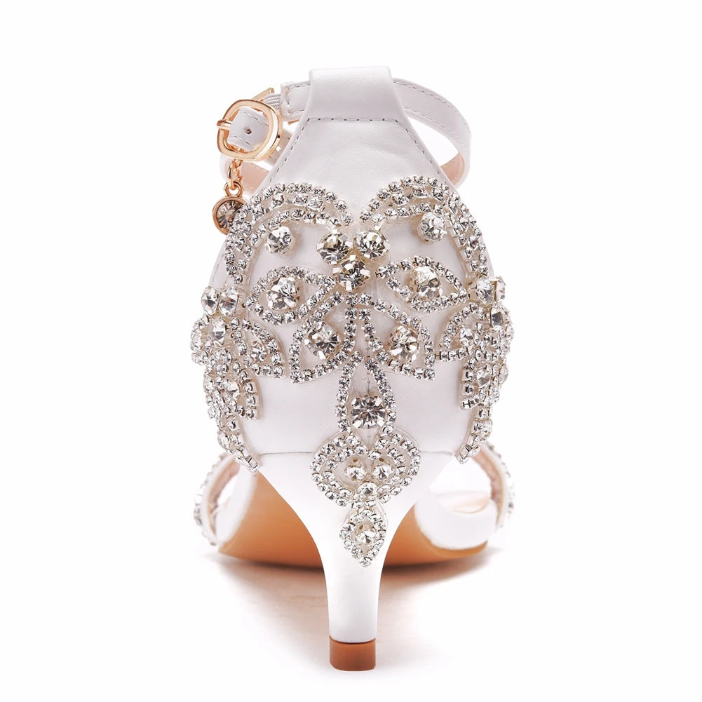 Crystal Queen Rhinestone Wedding Shoes Lady Summer Sexy Pumps Women 5cm High Heels Sandals Female Fetish Strappy Stiletto