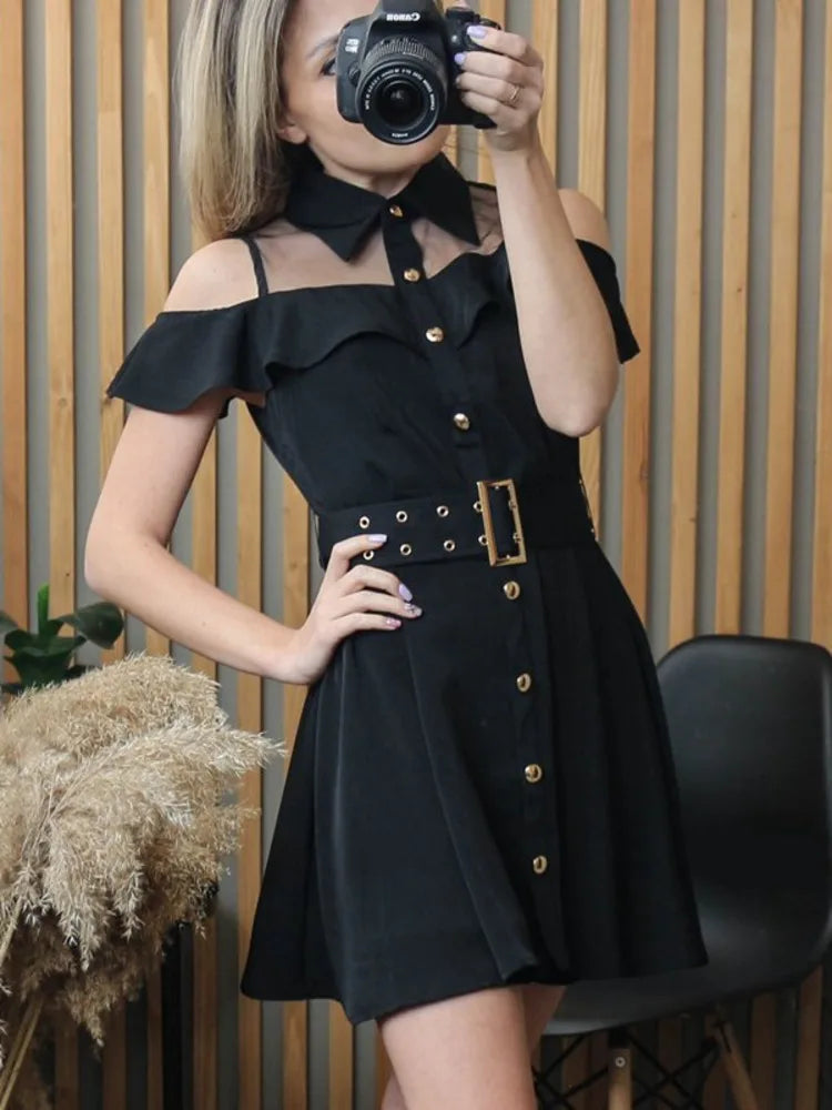 Korean OL New Single Breasted Women Summer Dress 2022 Sweet Chic Black office work Short mini Dresses With Belt Vestidos jurken