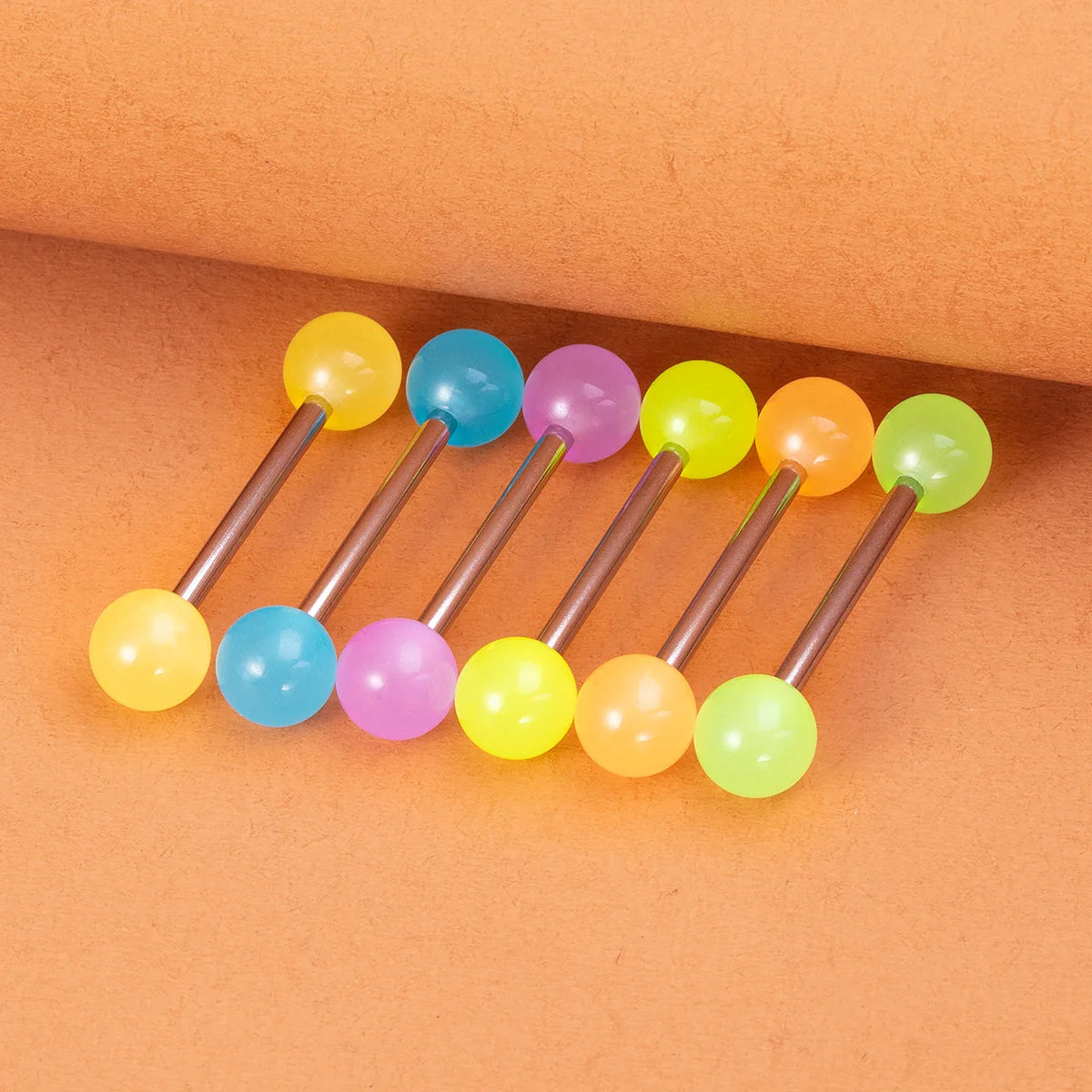 6pcs Luminous Glow in the Dark Tongue Rings Stud Nipple Piercing Barbell Bar Acrylic Cartilage Earring Helix Body Jewelry 14G