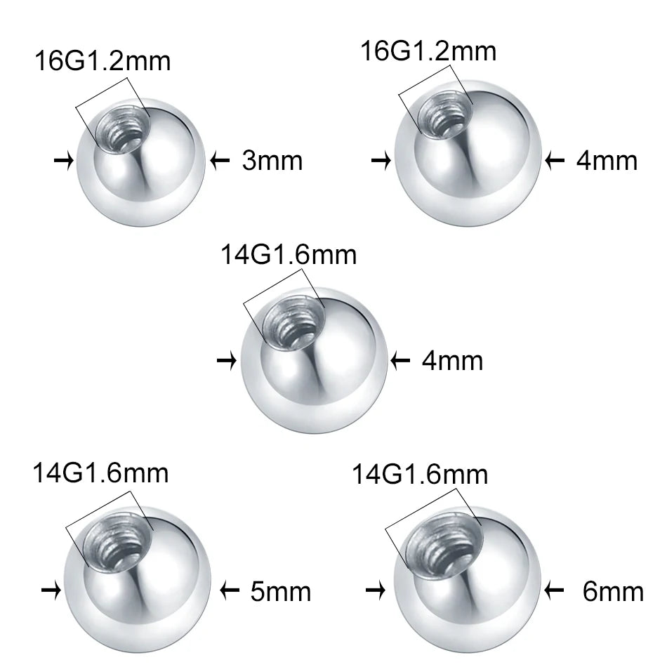 50Pcs/lot Steel CZ Crystal Replacement Round Balls for Labret Tongue Ring Ear Belly Eyebrow Piercing Accessaries Body Jewelry