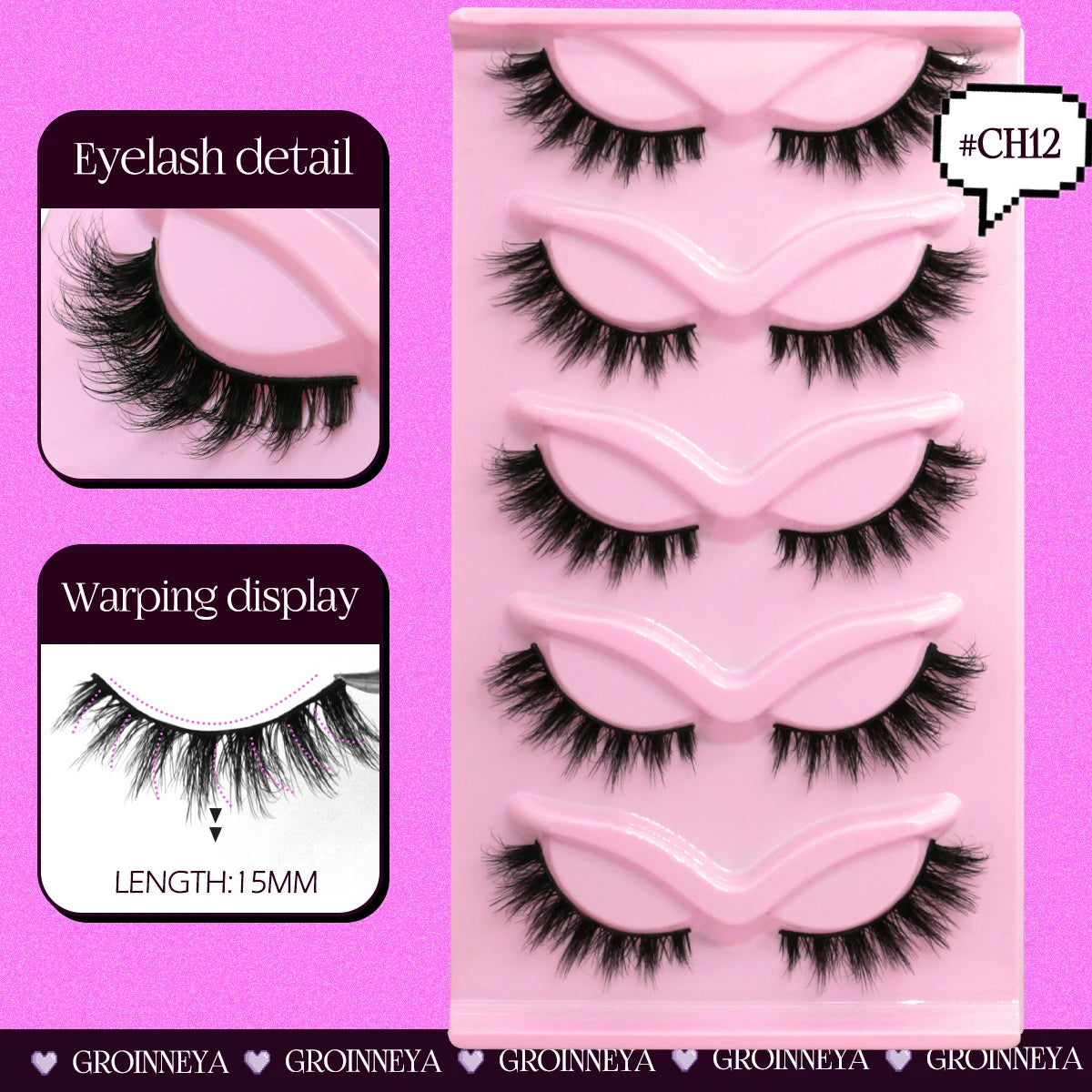 GROINNEYA Natural Fluffy Lashes 3D Faux Mink Lashes Natural False Eyelashes Soft Wispy Full Strip Lashes Extension Makeup