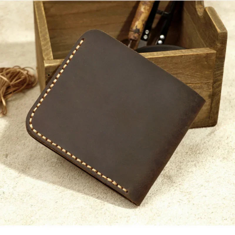 Fashion Genuine Leather Men's Wallet Retro Handmade Wallet for Men Durable Real Leather Purse for Men  Coin Purse Wallet