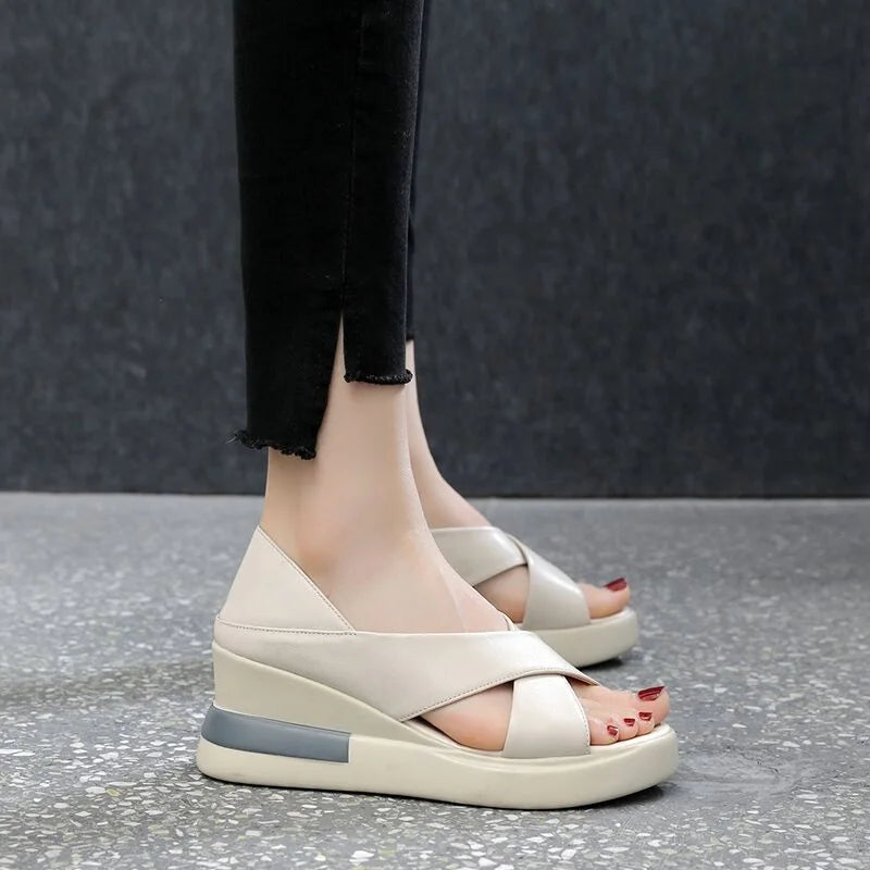 2023New Open Toe Fashion Women's Sandals Summer  Plus Size Elegant Sandals Woman Wedge Buckle Footwear Shoes For Women Female