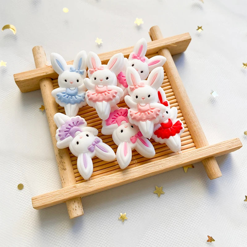 10Pcs Baby Silicone Beads Cartoon Animal Cute Rabbit Beads Food Grade Chewing Beads DIY Baby oral care pacifier chain toy