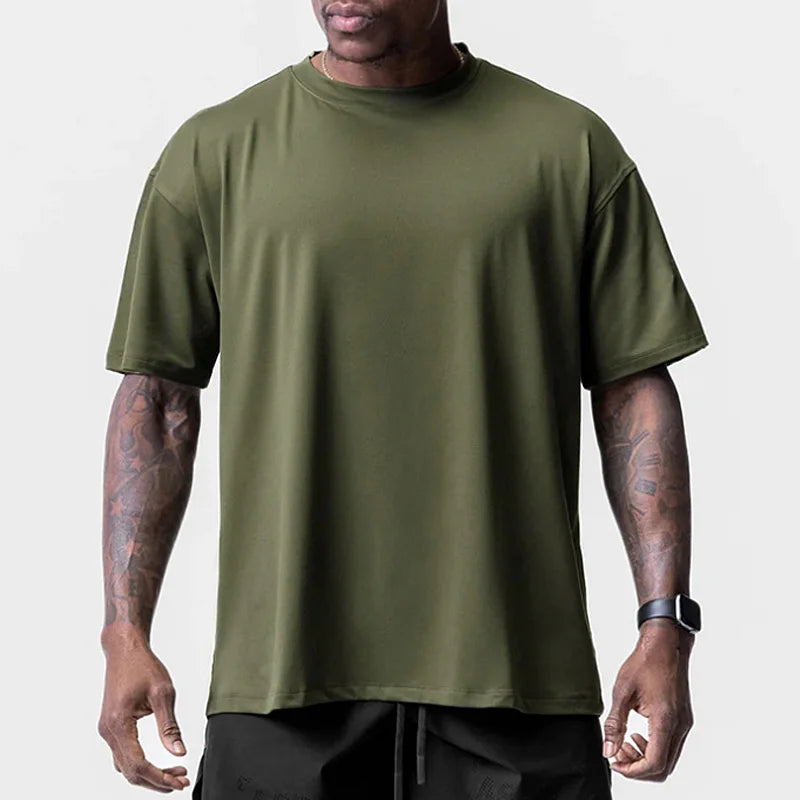 Men's Summer Gym T-shirt Loose Oversized O-Neck Short Sleeve Shirt Man Quick Dry Breathable Casual Tee Clothing Fitness Tops