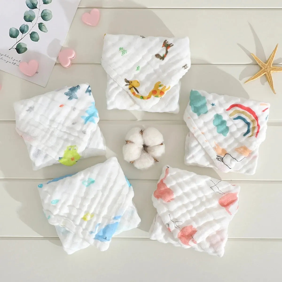 Mumsbest 100% Cotton Square Face Towel 5piece/set Muslin Baby Stuff for Newborns Gauze Baby Wipes Wash Cloths