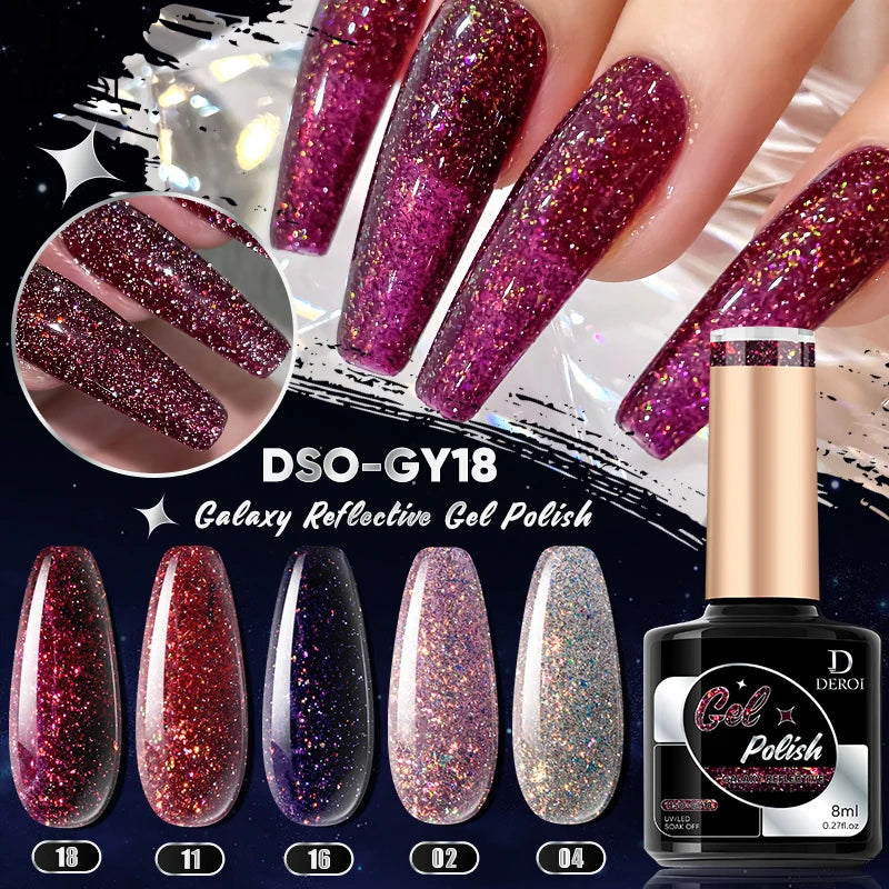 DEROI 8ml Galaxy Reflective Nail Gel Polish UV/LED Varnishes Gel Glitter Vernis Semi Permanent for Manicure Lacquer Nail Art