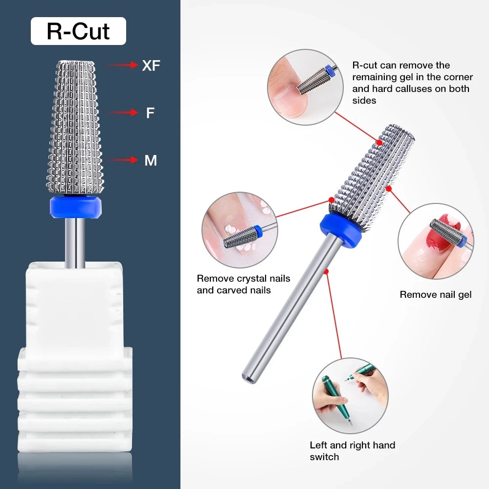 New 5 IN 1 Tapered Carbide Nail Drill Bits Two-Way Carbide Bit Drill Accessories Milling Cutter For Manicure left and right hand