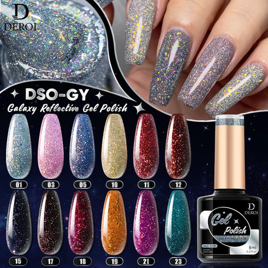 DEROI 8ml Galaxy Reflective Nail Gel Polish UV/LED Varnishes Gel Glitter Vernis Semi Permanent for Manicure Lacquer Nail Art