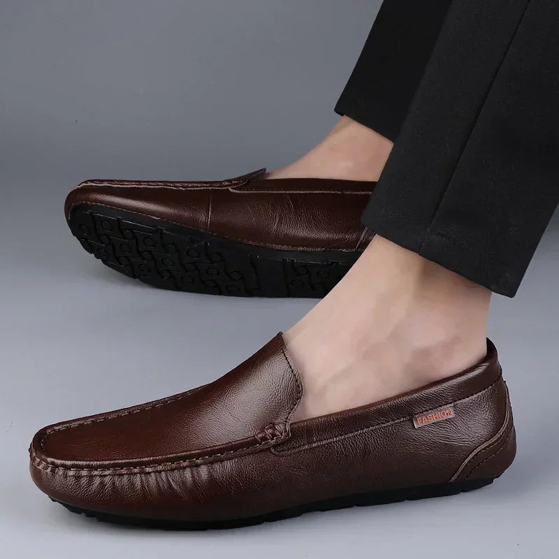 Genuine Leather Men Casual Shoes Lightweight Walking Shoes Breathable Dress Shoes Slip on Mens Loafers Driving Shoes Moccasins