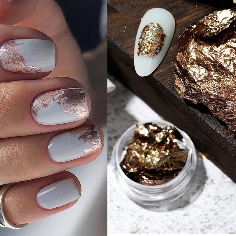 Aluminum Foil Sequins For Nail Gold Silver Glitter Irregular Flake UV Gel Polish Paillette Chrome Powder Manicure Summer Decorat