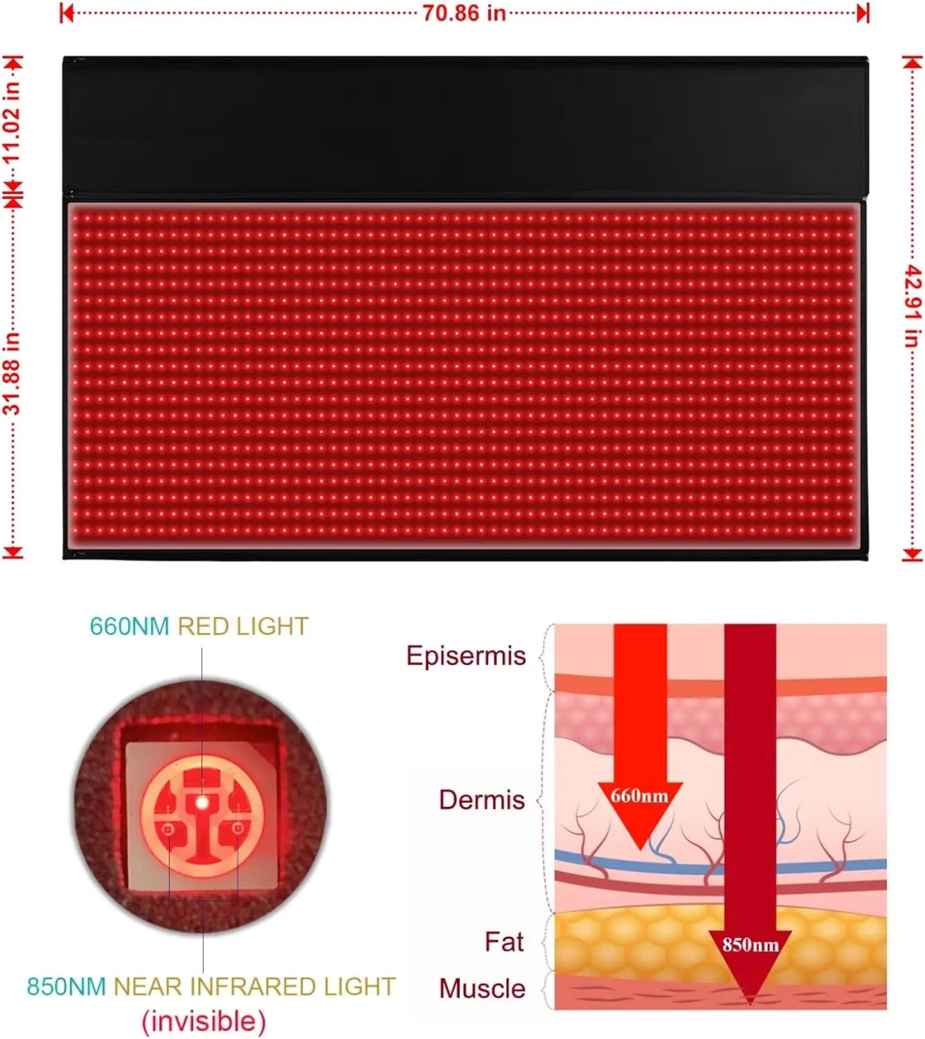 LOVTRAVEL New 2560pcs LED 660&850nm Red Light Therapy Mat Bag Near Infrared Light Therapy Mat Large Pads for Full Whole Body